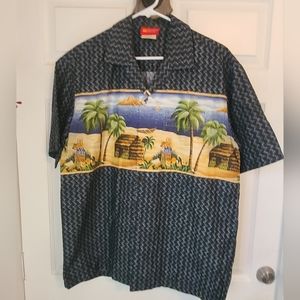 Vintage Aloha Fabrics Hawaiian Shirt, Size: Large Color: Black